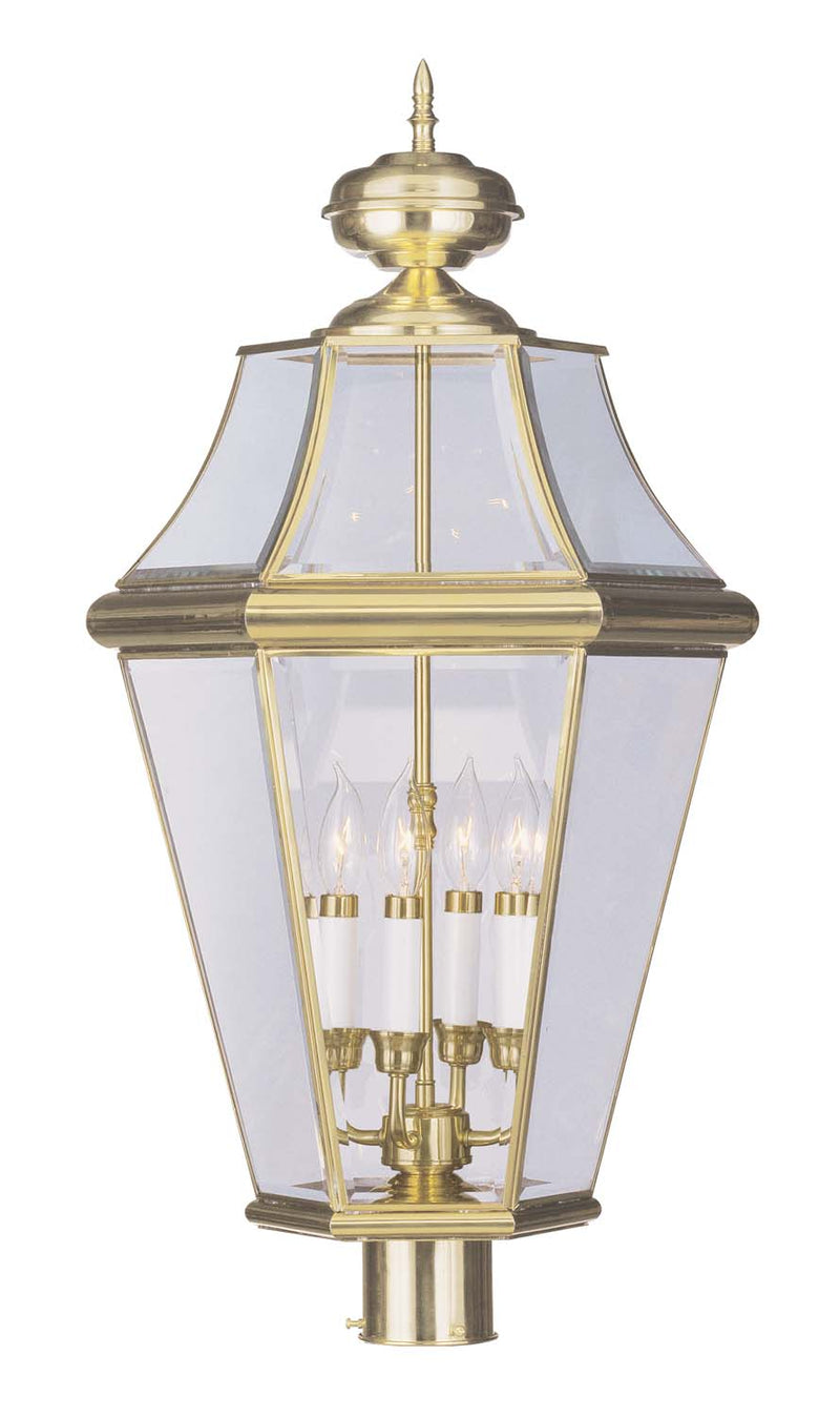 Livex Lighting 2368-02 Four Light Outdoor Post Lantern, Polished Brass