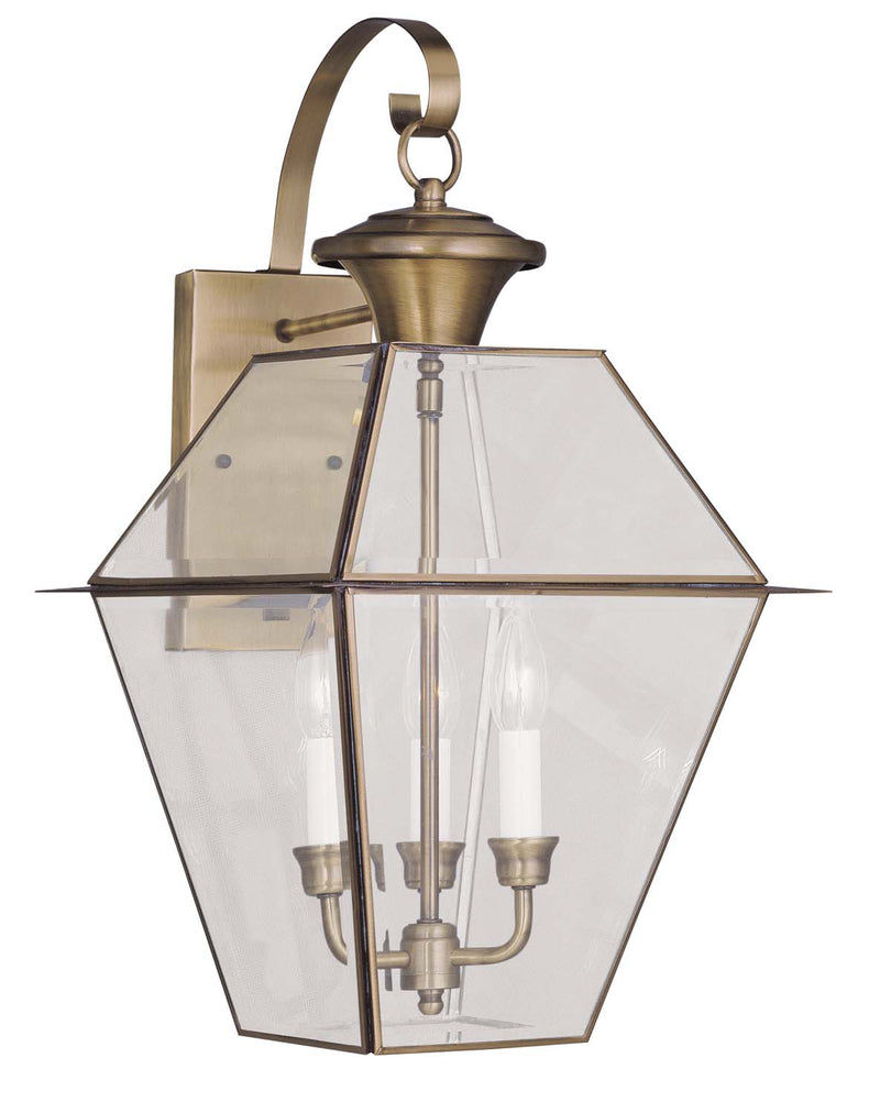 Livex Lighting 2381-01 Three Light Outdoor Wall Lantern, Antique Brass