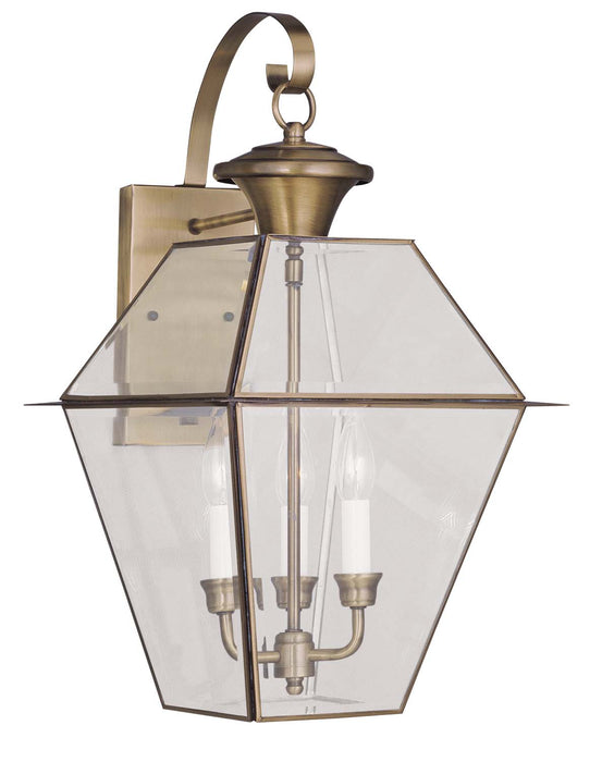 Livex Lighting 2381-01 Three Light Outdoor Wall Lantern, Antique Brass