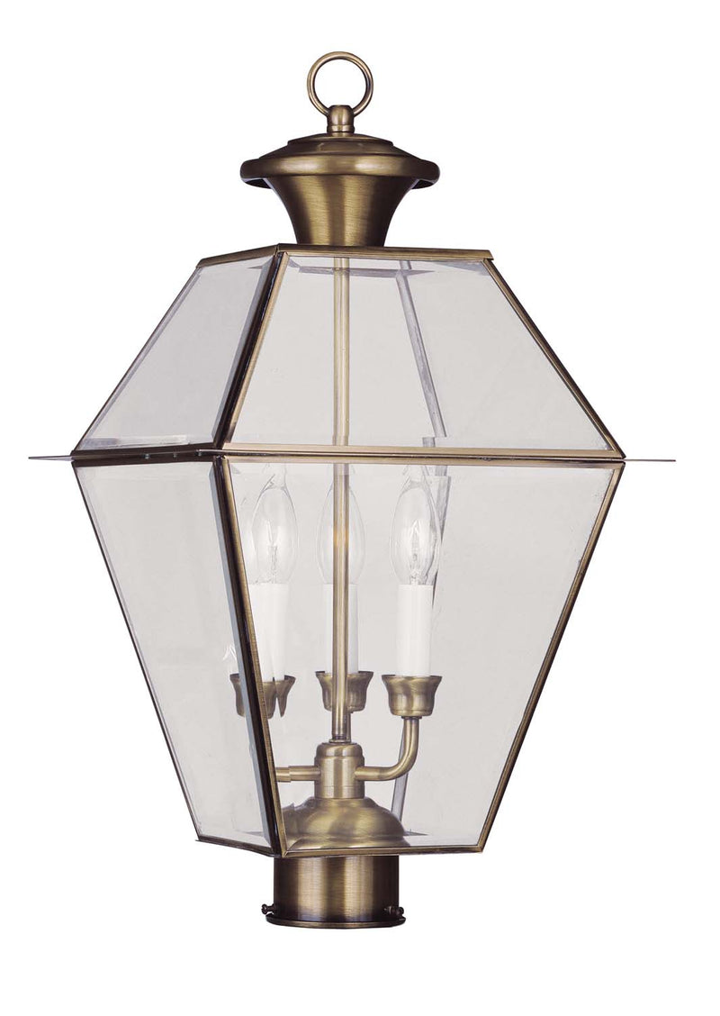 Livex Lighting 2384-01 Three Light Post-Top Lanterm, Antique Brass