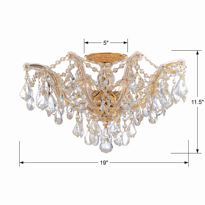 Crystorama 4437-GD-CL-S Five Light Semi Flush Mount, Gold