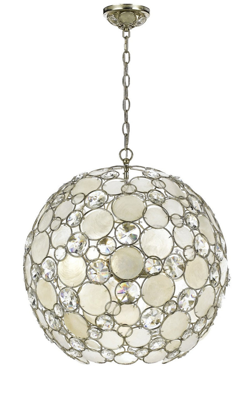 Crystorama 529-SA Six Light Chandelier, Antique Silver