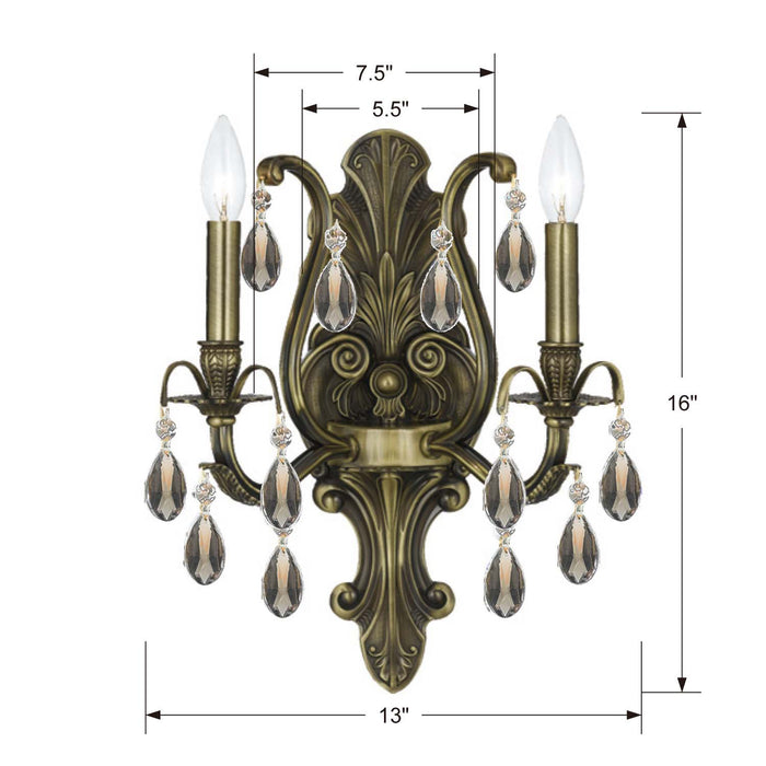 Crystorama 5563-AB-GT-S Two Light Wall Sconce, Antique Brass