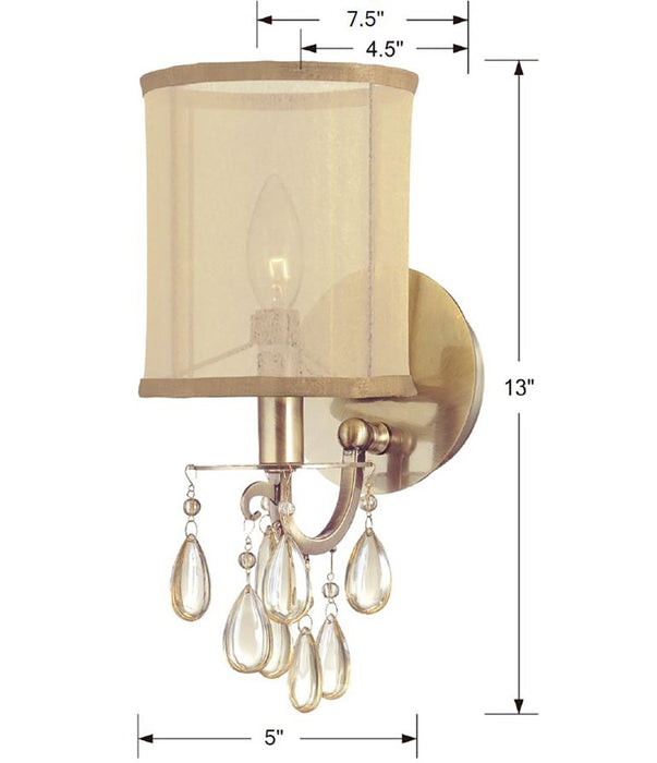 Crystorama 5621-AB One Light Wall Sconce, Antique Brass