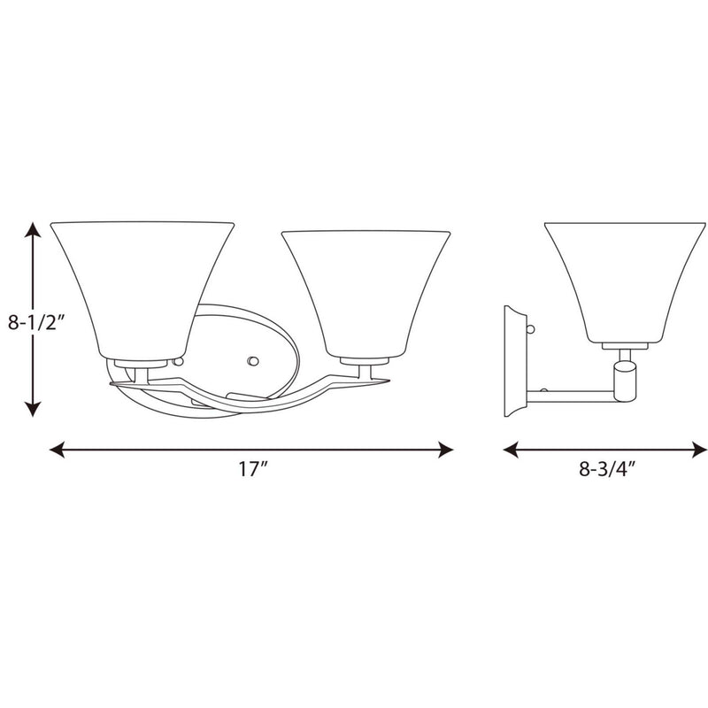 Progress Lighting P2005-09 Two Light Bath Bracket, Brushed Nickel