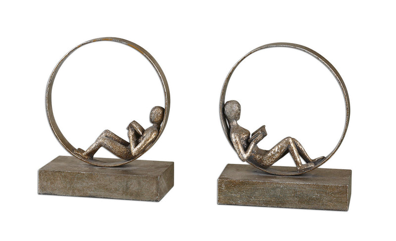 Uttermost 19596 Bookends, Set/2, Antiqued Silver Leaf w/Light Gray Glaze