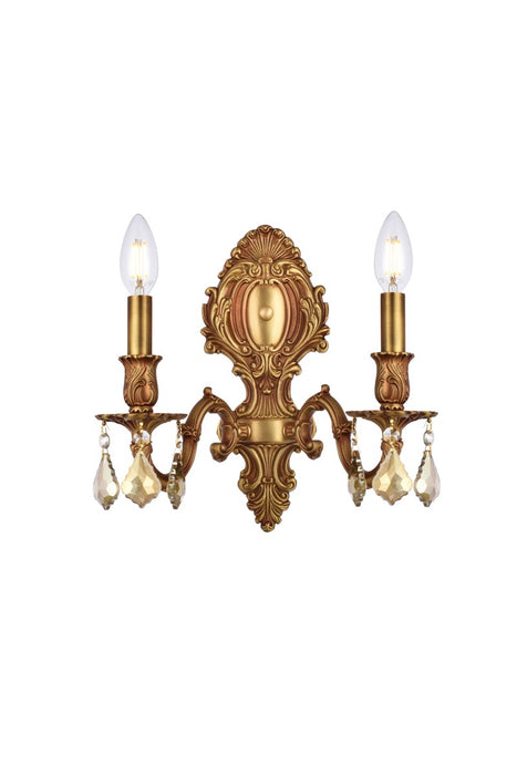 Elegant Lighting 9602W10FG-GT/RC Two Light Wall Sconce, French Gold
