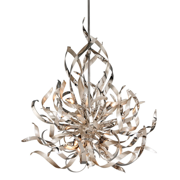Corbett Lighting 154-46 Six Light Chandelier, Silver Leaf Polished Stainless