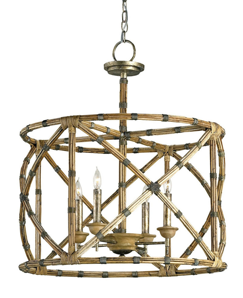 Currey and Company 9694 Four Light Lantern, Pyrite Bronze/Washed Wood/Natural