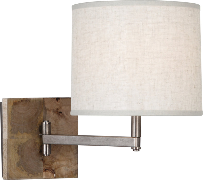 Robert Abbey 829 One Light Wall Swinger, Unfinished Mango Wood w/Patina Nickel