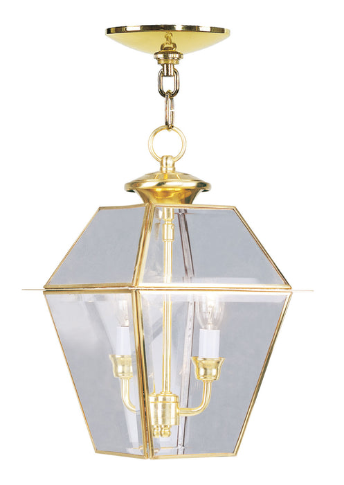 Livex Lighting 2285-02 Two Light Outdoor Pendant, Polished Brass