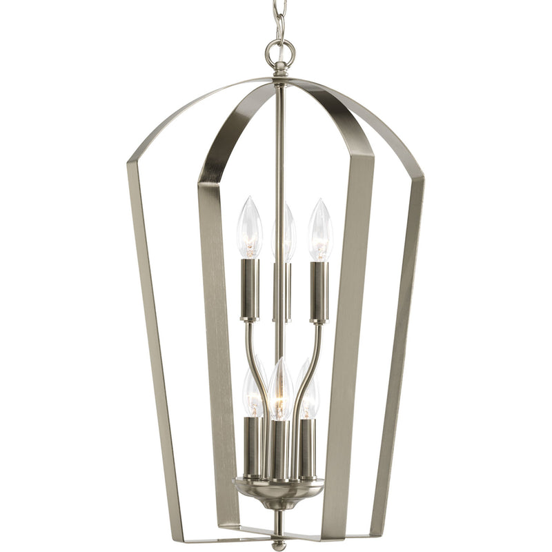 Progress Lighting P3929-09 Six Light Foyer Pendant, Brushed Nickel