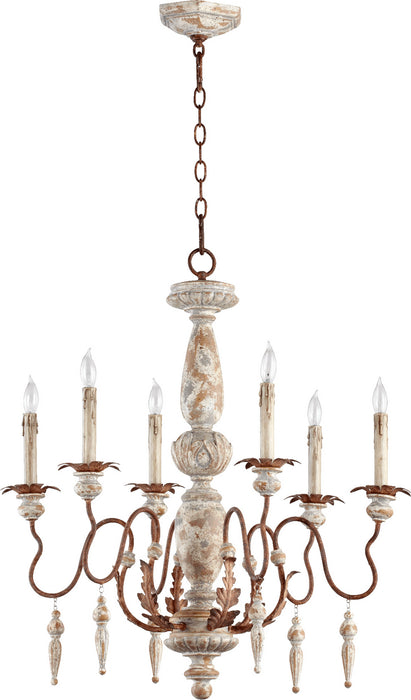 Quorum 6052-6-56 Six Light Chandelier, Manchester Grey w/ Rust Accents