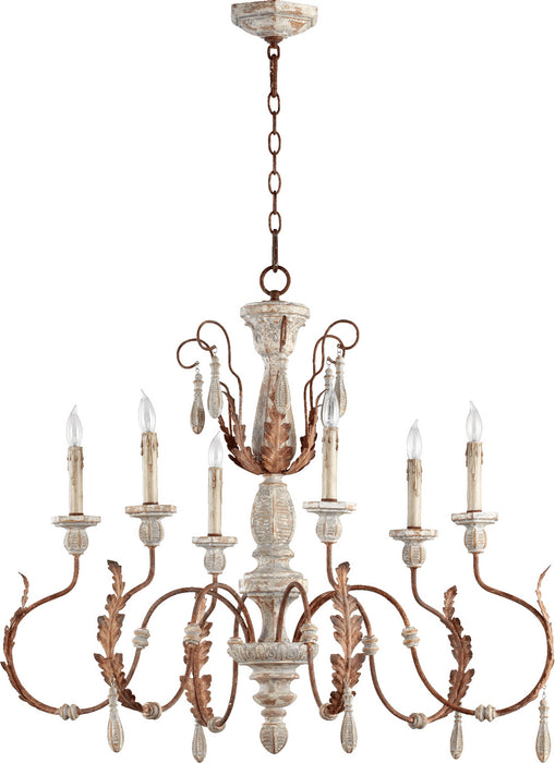 Quorum 6152-6-56 Six Light Chandelier, Manchester Grey w/ Rust Accents