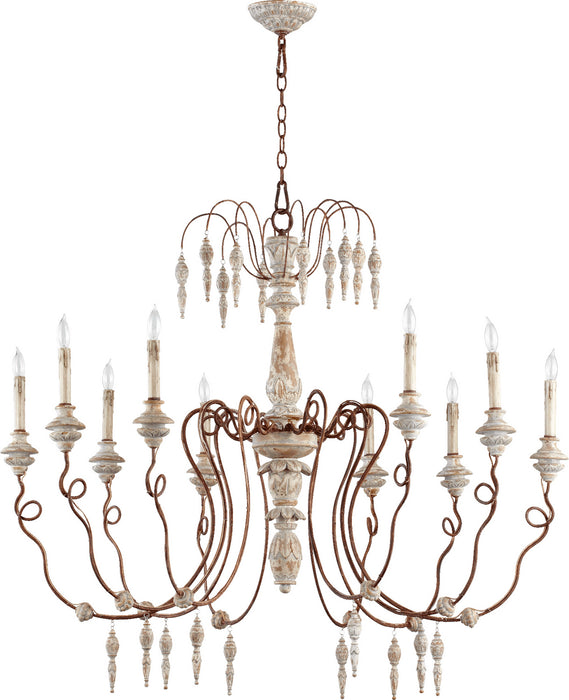 Quorum 6352-10-56 Ten Light Chandelier, Manchester Grey w/ Rust Accents