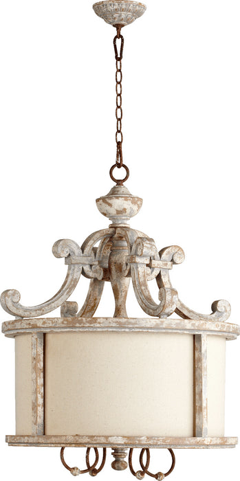 Quorum 8052-4-56 Four Light Pendant, Manchester Grey w/ Rust Accents