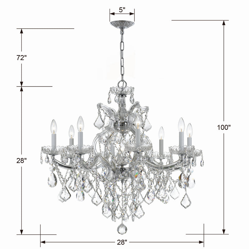 Crystorama 4409-CH-CL-SAQ Nine Light Chandelier, Polished Chrome