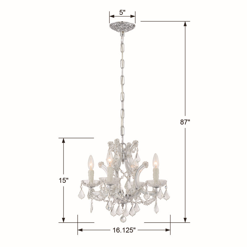 Crystorama 4474-CH-CL-MWP Four Light Mini Chandelier, Polished Chrome