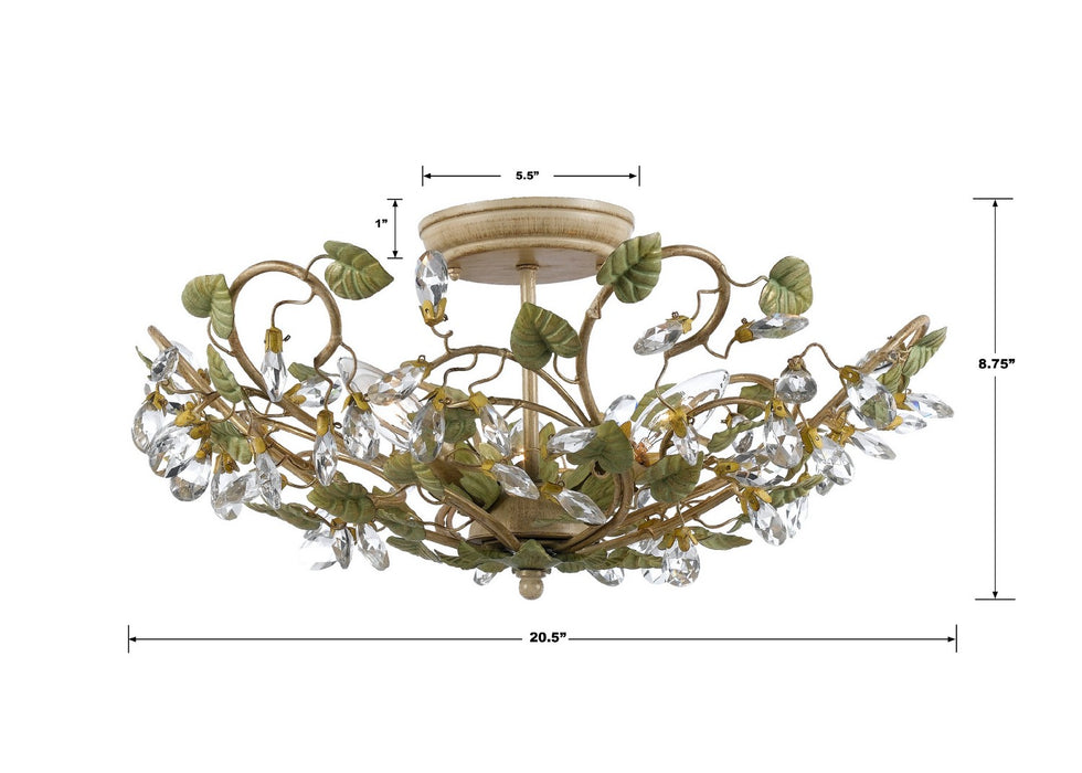 Crystorama 4840-CT Five Light Semi Flush Mount, Champagne Green Tea