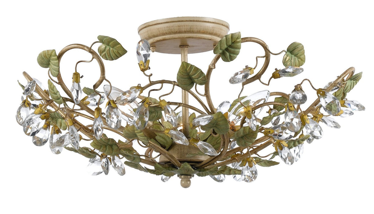 Crystorama 4840-CT Five Light Semi Flush Mount, Champagne Green Tea