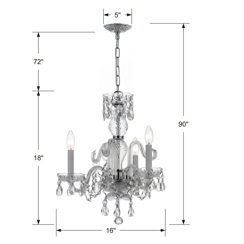 Crystorama 5044-CH-CL-S Three Light Mini Chandelier, Polished Chrome
