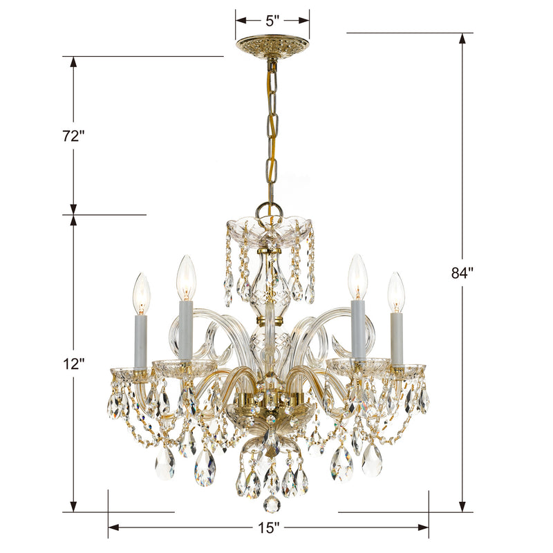 Crystorama 1005-PB-CL-S Five Light Chandelier, Polished Brass