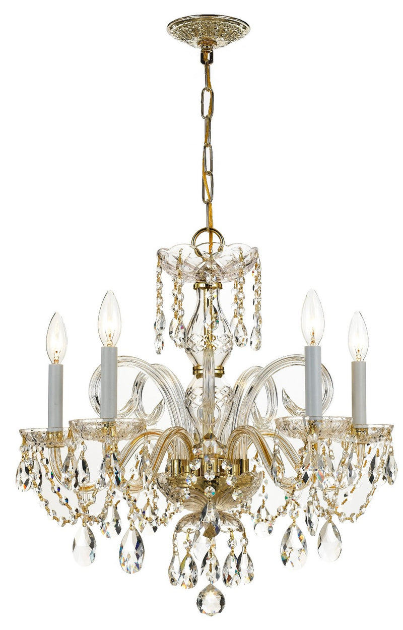 Crystorama 1005-PB-CL-S Five Light Chandelier, Polished Brass