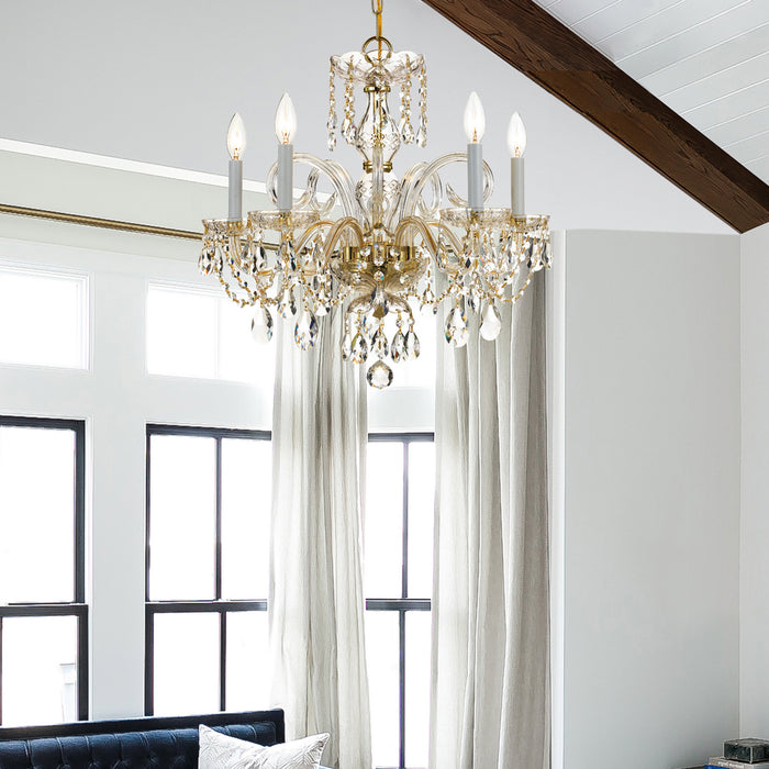 Crystorama 1005-PB-CL-SAQ Five Light Chandelier, Polished Brass