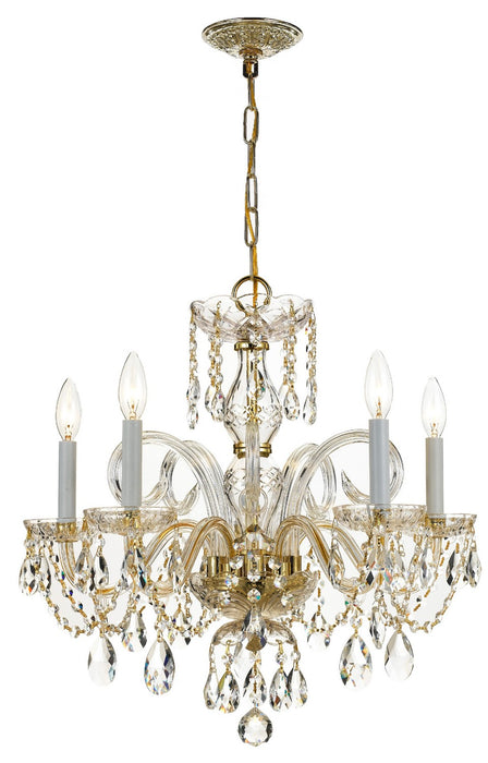 Crystorama 1005-PB-CL-SAQ Five Light Chandelier, Polished Brass