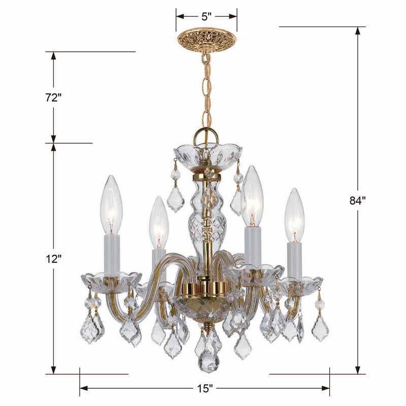 Crystorama 1064-PB-CL-MWP Four Light Mini Chandelier, Polished Brass