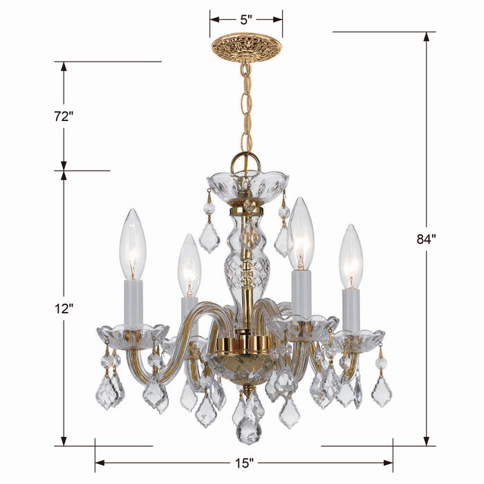 Crystorama 1064-PB-CL-SAQ Four Light Mini Chandelier, Polished Brass