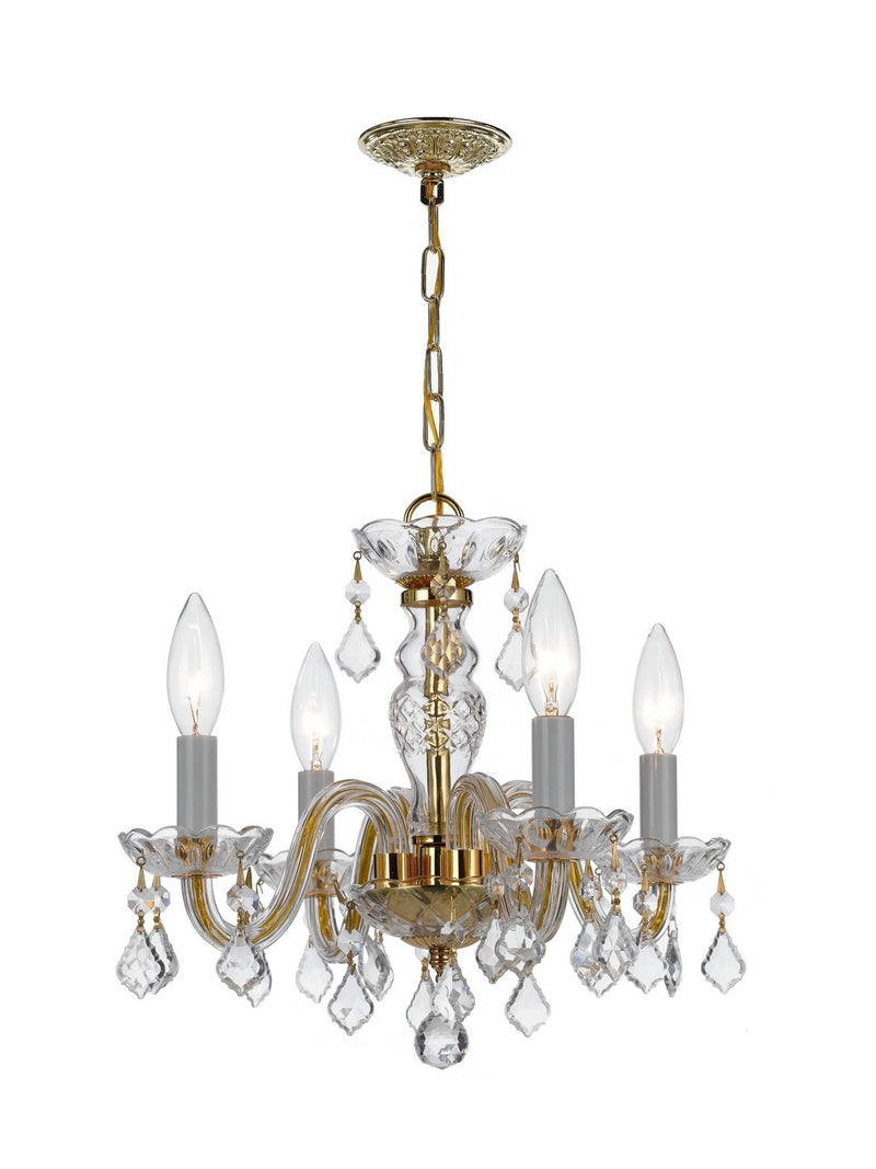 Crystorama 1064-PB-CL-SAQ Four Light Mini Chandelier, Polished Brass