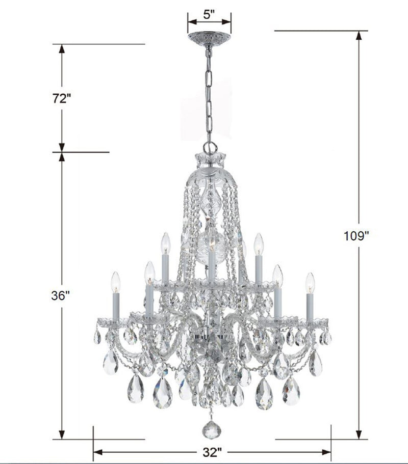 Crystorama 1110-CH-CL-SAQ Ten Light Chandelier, Polished Chrome