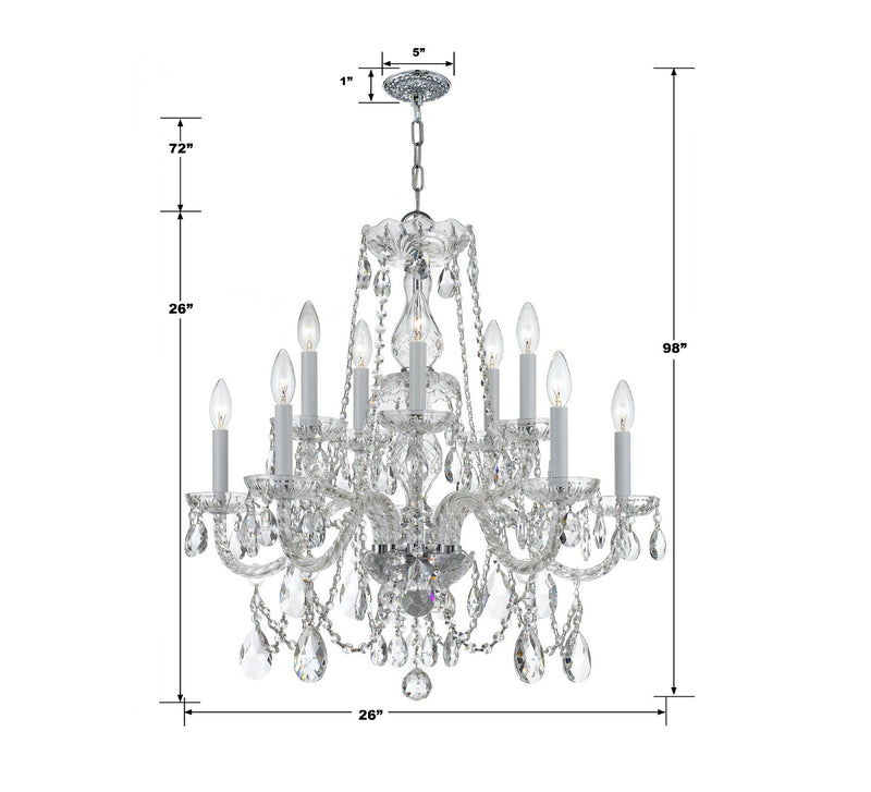 Crystorama 1130-CH-CL-SAQ Ten Light Chandelier, Polished Chrome