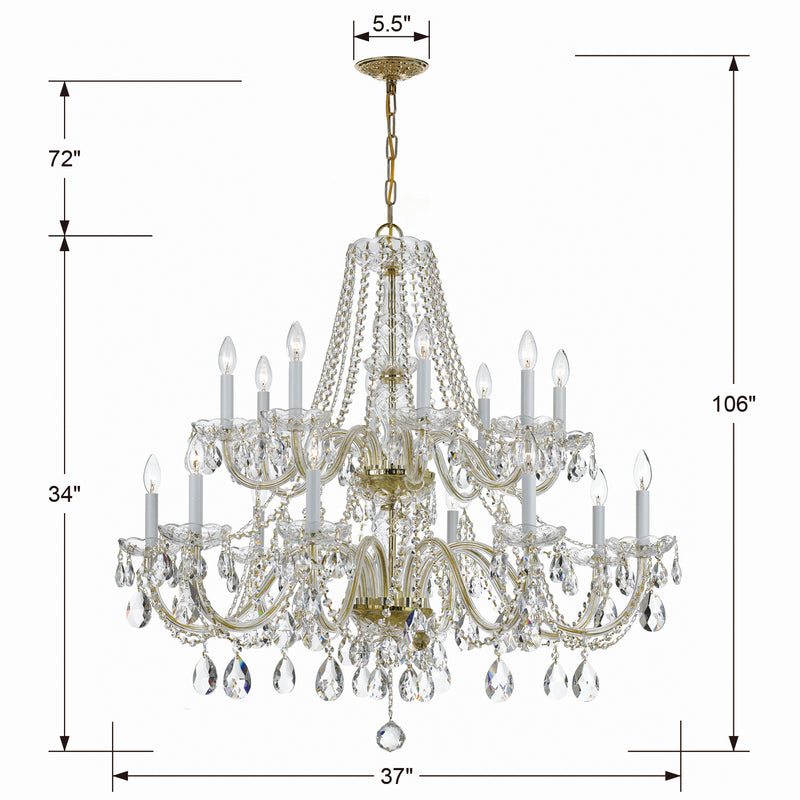 Crystorama 1139-PB-CL-SAQ 16 Light Chandelier, Polished Brass