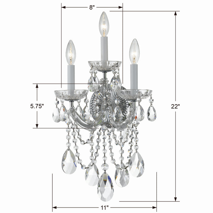 Crystorama 4423-CH-CL-S Three Light Wall Sconce, Polished Chrome