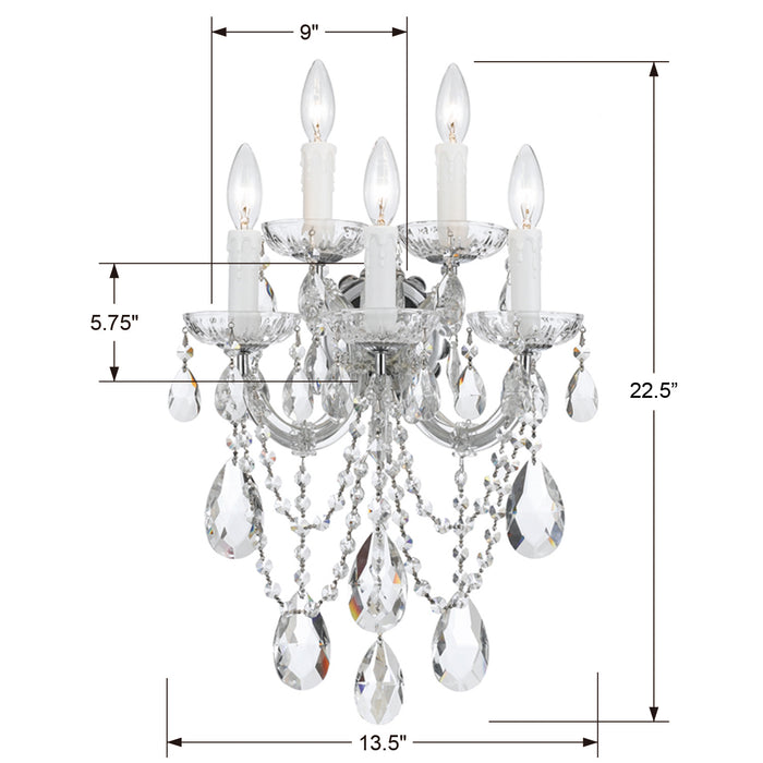 Crystorama 4425-CH-CL-S Five Light Wall Sconce, Polished Chrome