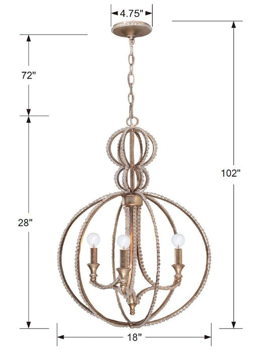 Crystorama 6765-DT Three Light Mini Chandelier, Distressed Twilight