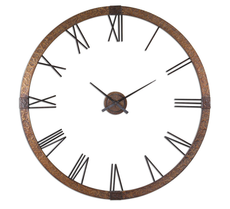 Uttermost 06655 Wall Clock, Hammered Copper w/Light Gray Wash/Aged Black