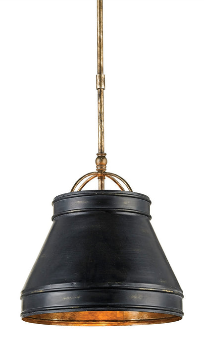 Currey and Company 9868 One Light Pendant, French Black/Pyrite Bronze