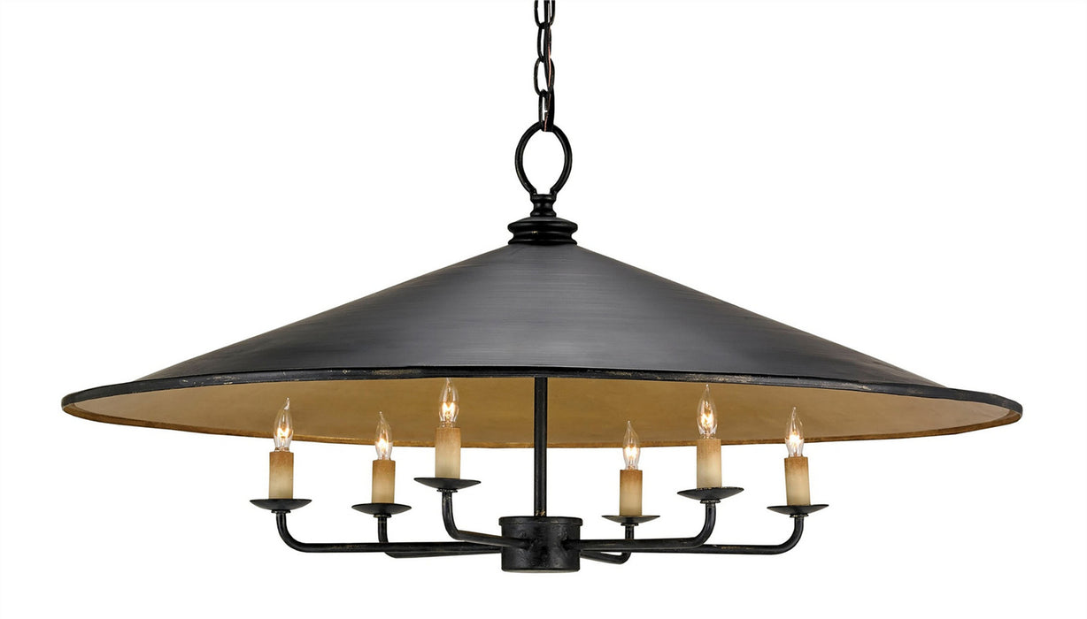 Currey and Company 9873 Six Light Chandelier, French Black/Contemporary Gold