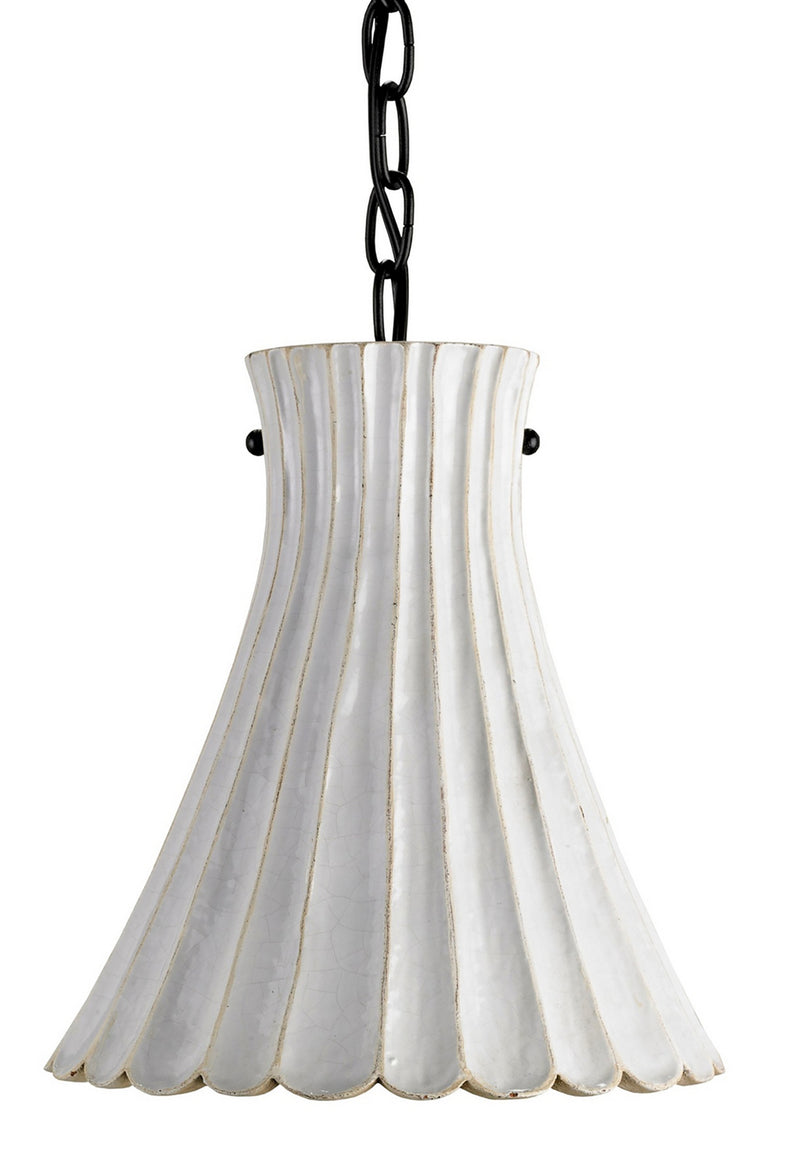 Currey and Company 9901 One Light Pendant, Satin Black/White Crackle