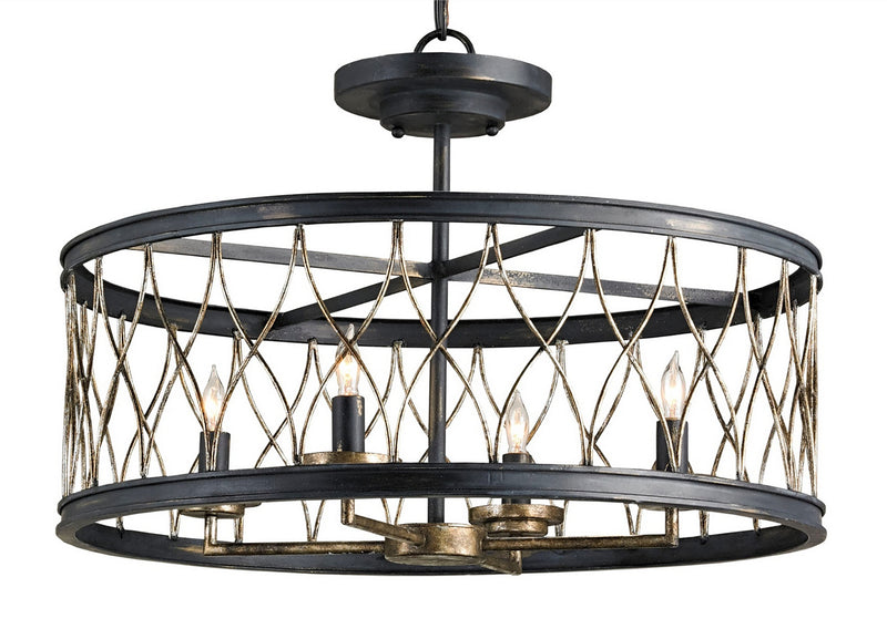 Currey and Company 9902 Four Light Pendant, French Black/Pyrite Bronze