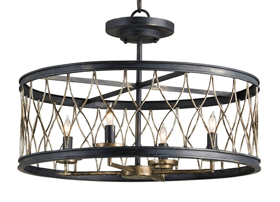 Currey and Company 9902 Four Light Pendant, French Black/Pyrite Bronze