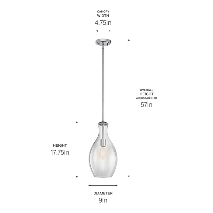 Kichler 42047CH One Light Pendant, Chrome