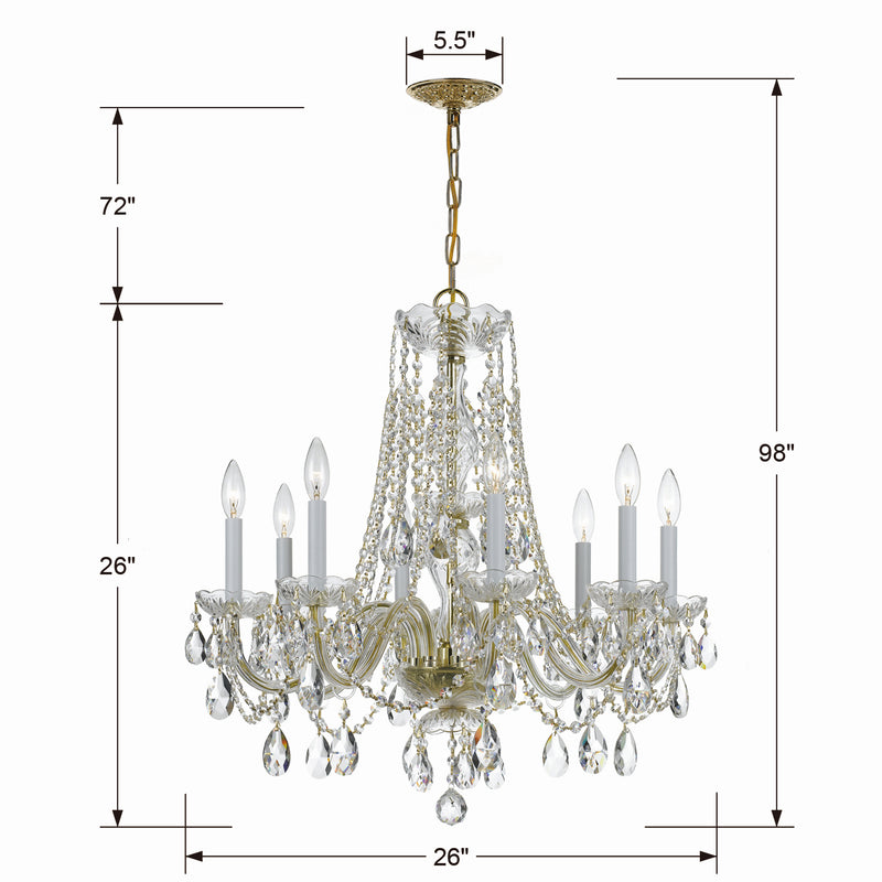 Crystorama 1138-PB-CL-S Eight Light Chandelier, Polished Brass