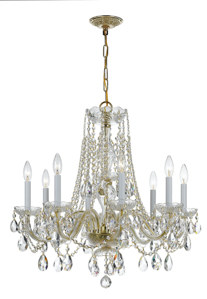 Crystorama 1138-PB-CL-SAQ Eight Light Chandelier, Polished Brass