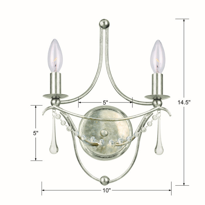 Crystorama 422-SA Two Light Wall Sconce, Antique Silver