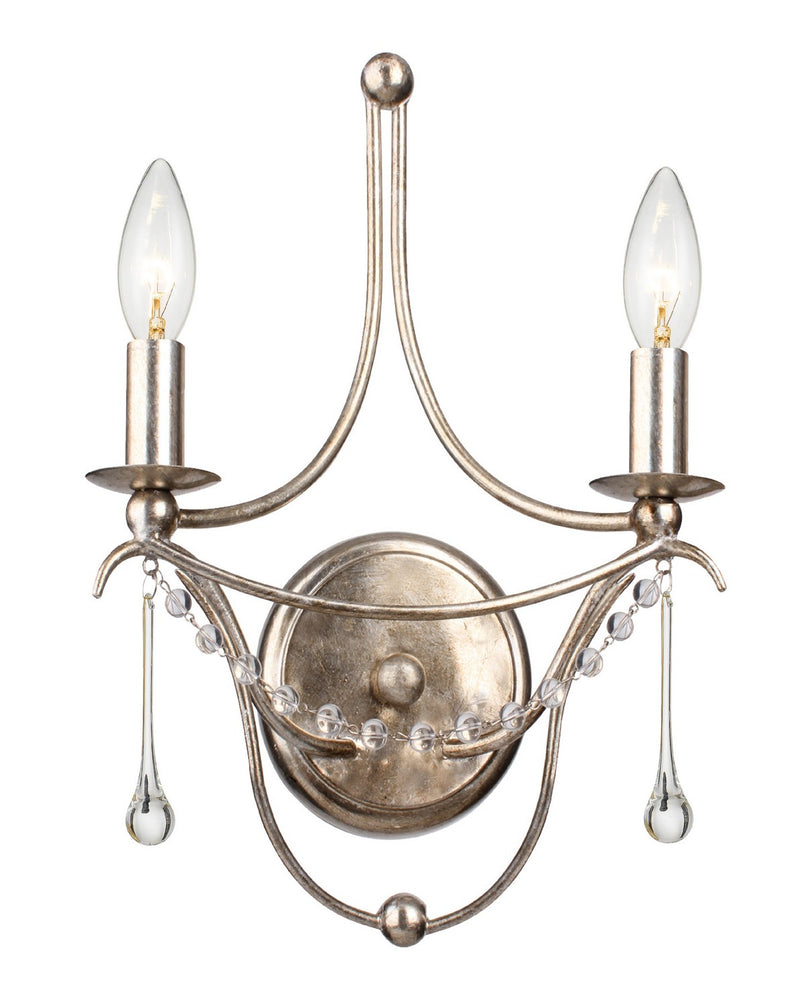Crystorama 422-SA Two Light Wall Sconce, Antique Silver
