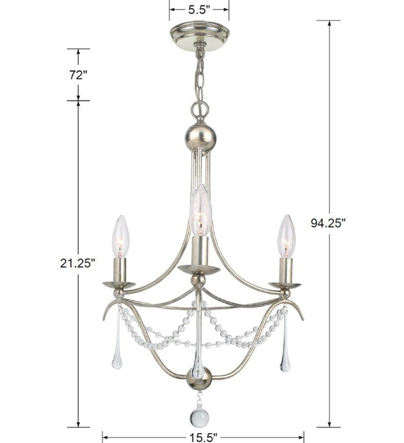 Crystorama 423-SA Three Light Mini Chandelier, Antique Silver